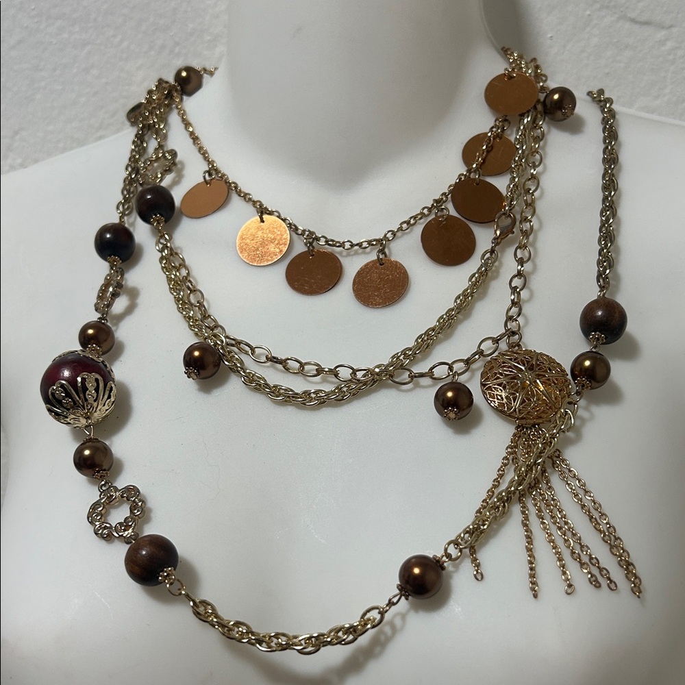 Elegant Gold and Brown Layered Necklace
